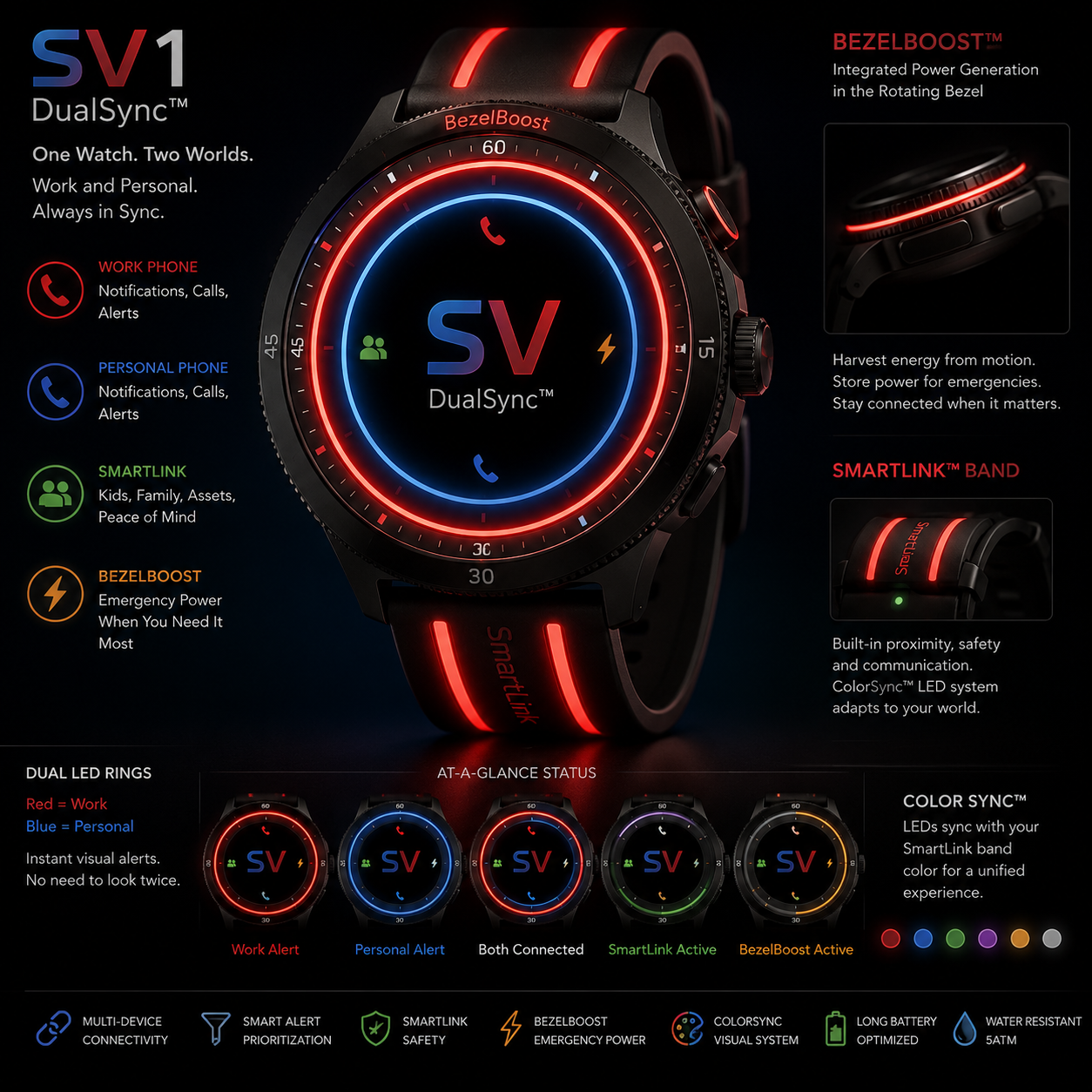 SyncVerse DualSync smartwatch connecting to two phones
